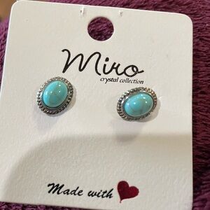 💞 Baby Girl post earrings Turquoise and antique silver/Lead complaint Never worn